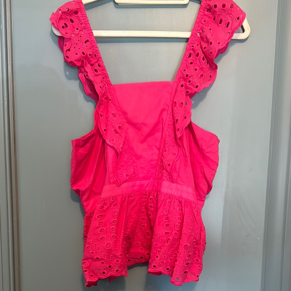 Bright Pink Eyelet Ruffle Women's Top